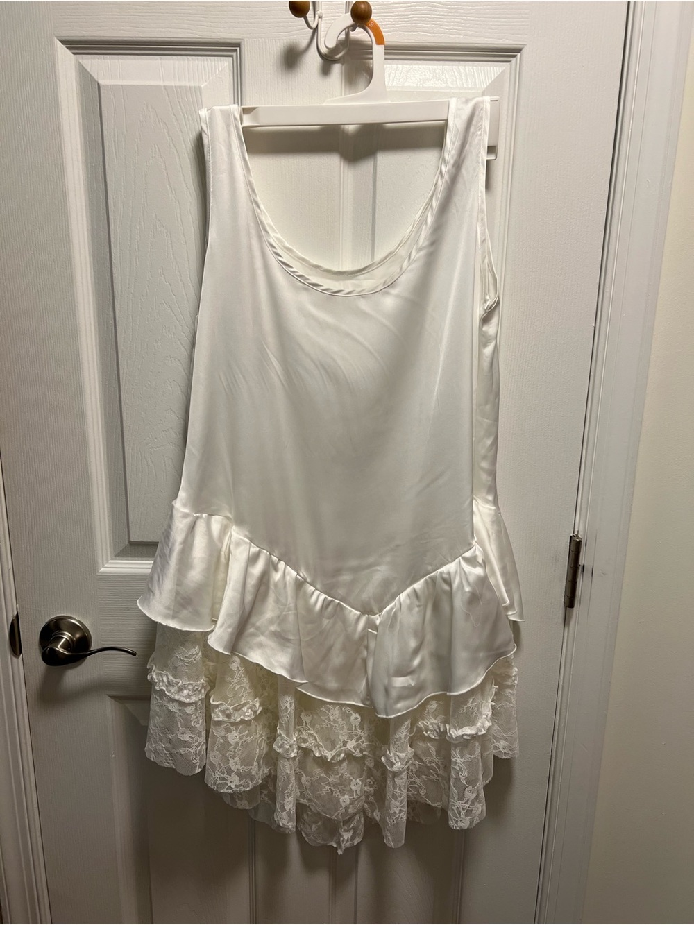 White Satin & Lace Tiered Slip Dress